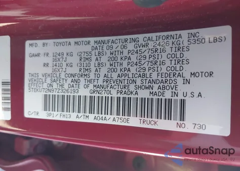 2007 Toyota Tacoma Prerunner V6 from USA, damaged, VIN 5TEKU72N97Z326193